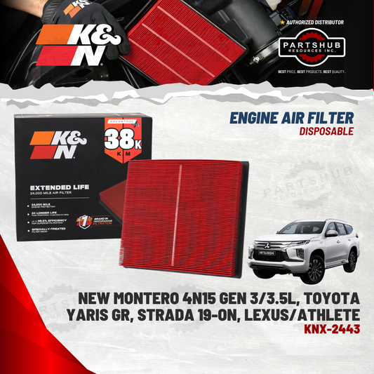 K&N DISPOSABLE ENGINE AIR FILTER EXTENDED LIFE (NEW MONTERO 4N15 GEN 3/3.5L, TOYOTA YARIS GR, STRADA 19-ON, LEXUS/ATHLETE)