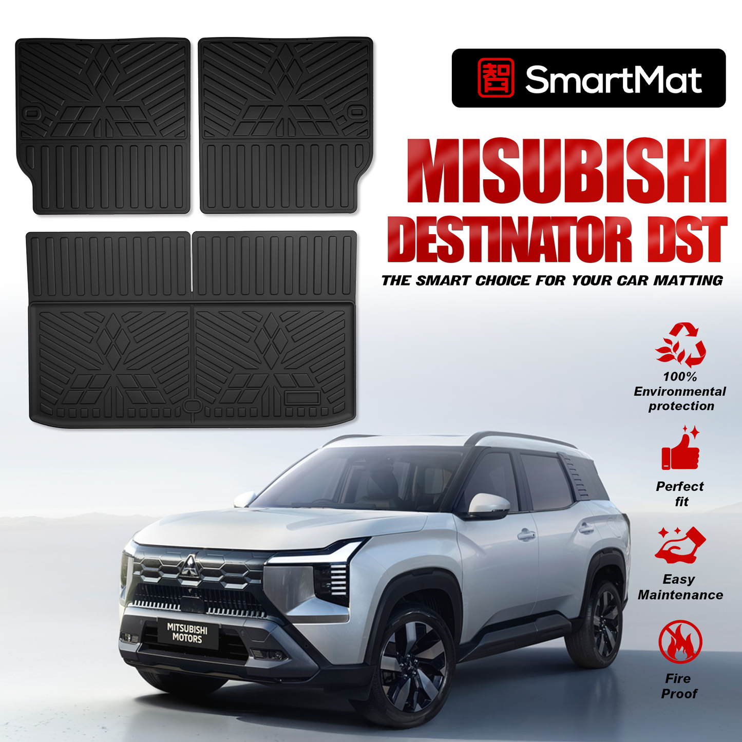 SmartMat Dual Layer Car Mat 3 rows for Mitsubishi DESTINATOR 2025 up to latest