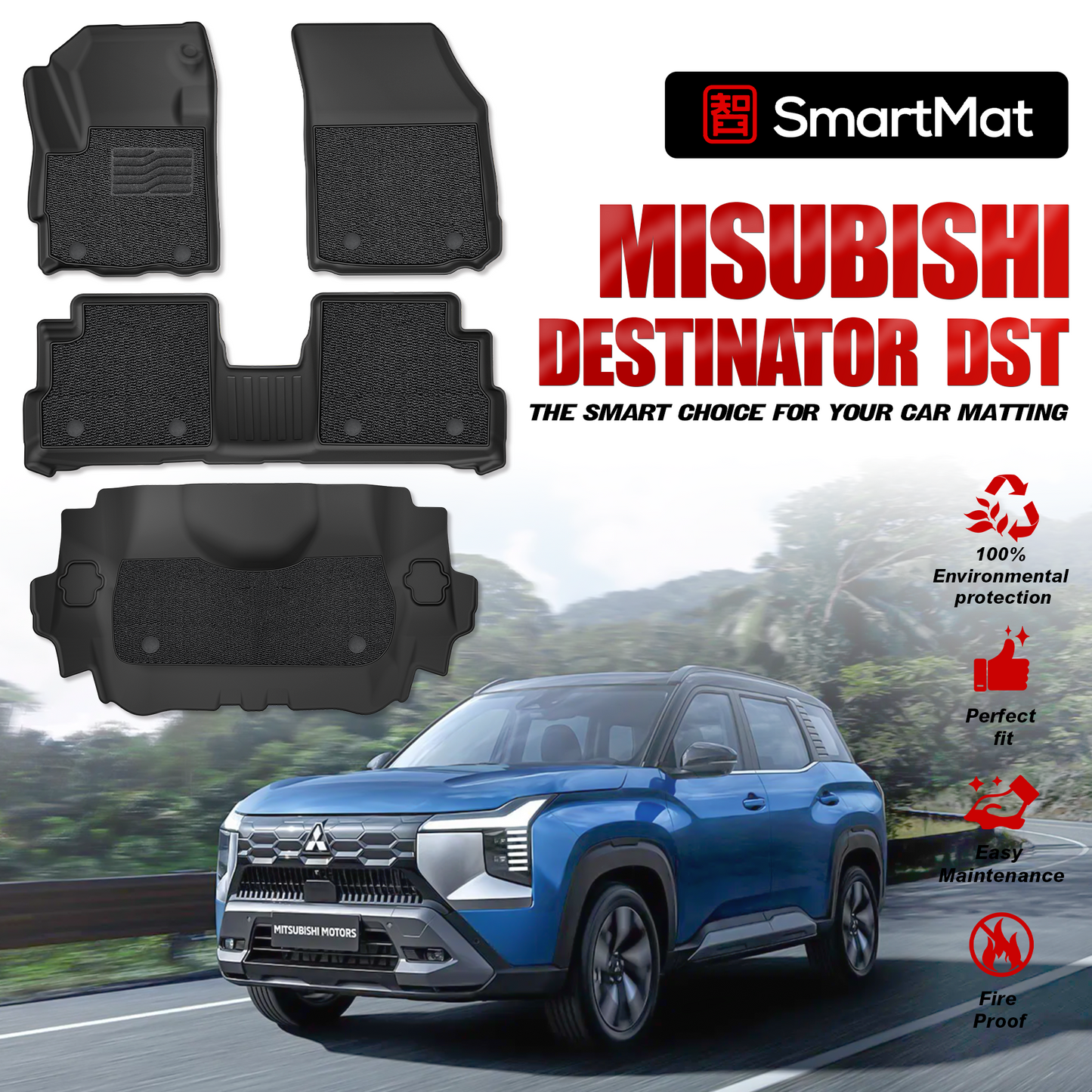 SmartMat Dual Layer Car Mat 3 rows for Mitsubishi DESTINATOR 2025 up to latest
