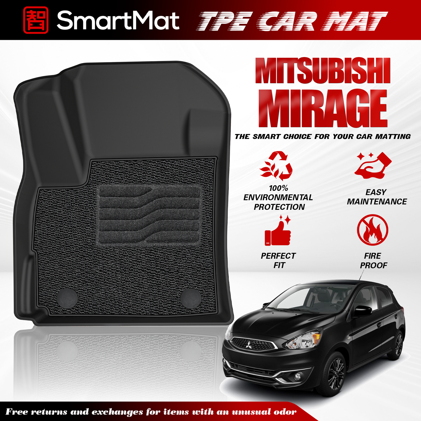 SmartMat Dual Layer Car Mat 2 rows for Mitsubishi MIRAGE G4 2014 up to latest