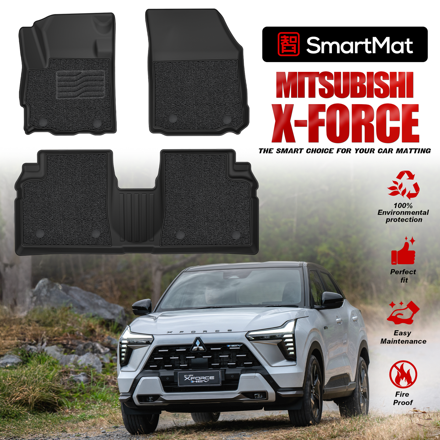 SmartMat Dual Layer Car Mat 2 rows for Mitsubishi X-FORCE 2024 up to latest