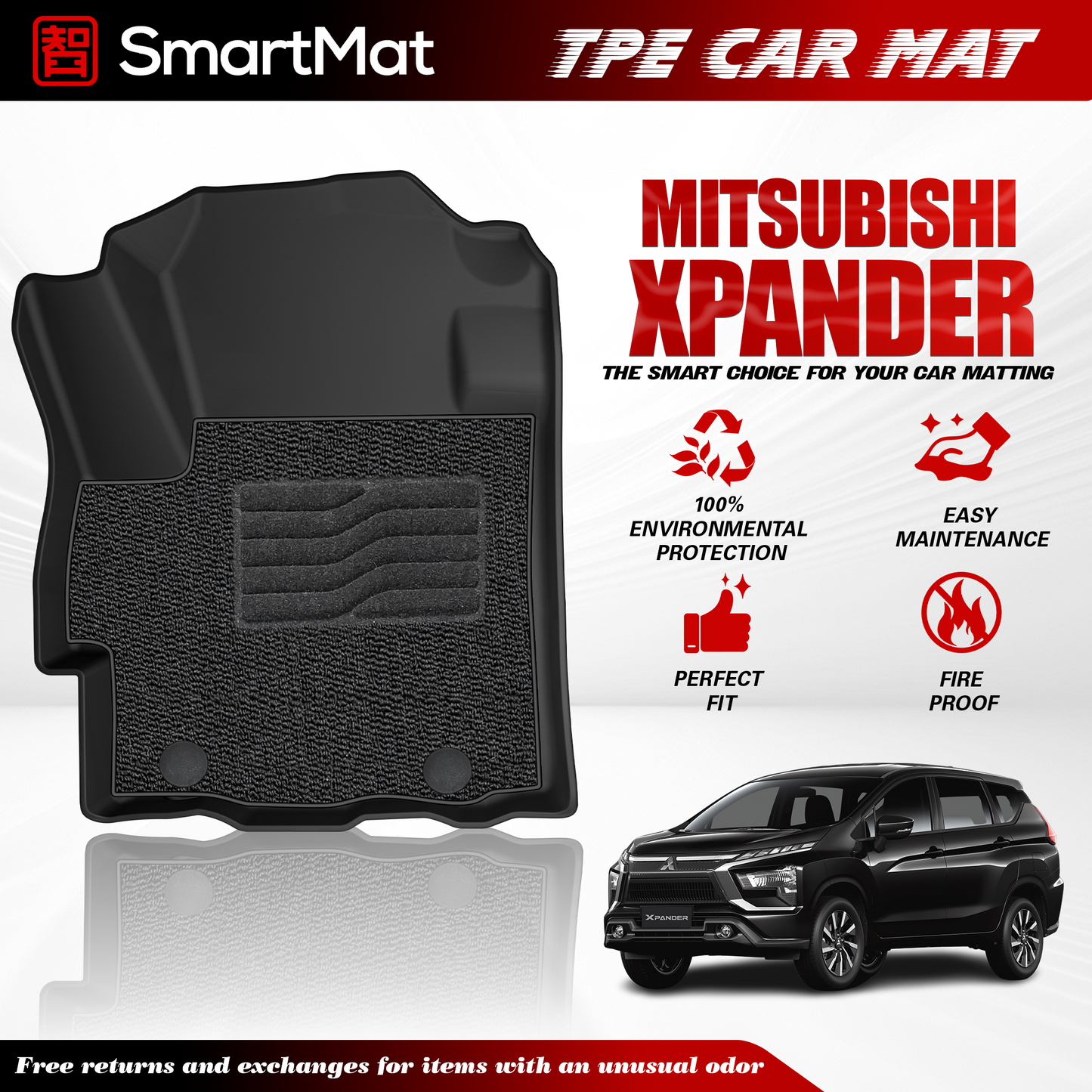 SmartMat Dual Layer Car Mat 3 rows for Mitsubishi XPANDER/CROSS 2018 up to latest, Nissan LIVINA 2022 up to latest
