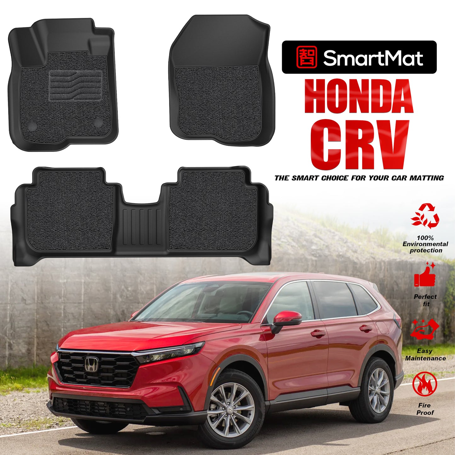 SmartMat Dual Layer Car Mat 3 rows for Honda CR-V Hybrid 2025 up to latest