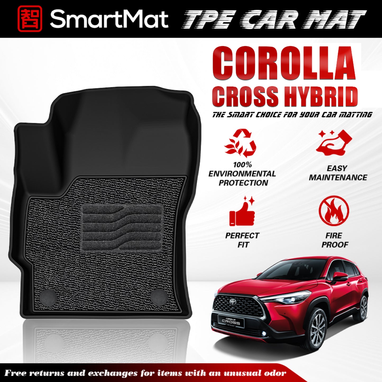 SmartMat Dual Layer Car Mat 2 Rows for Toyota Corolla Cross Hybrid 2022 up to latest