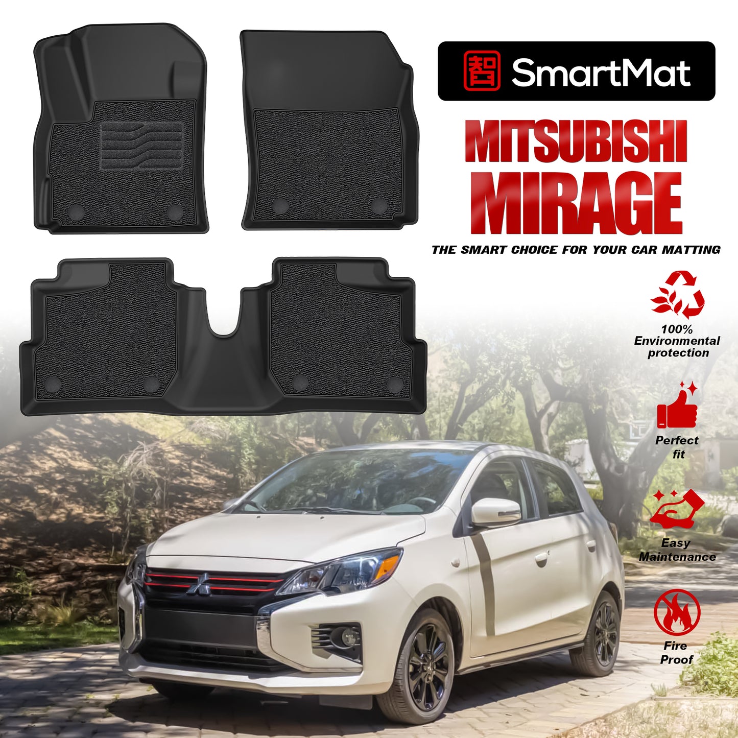 SmartMat Dual Layer Car Mat 2 rows for Mitsubishi MIRAGE G4 2014 up to latest