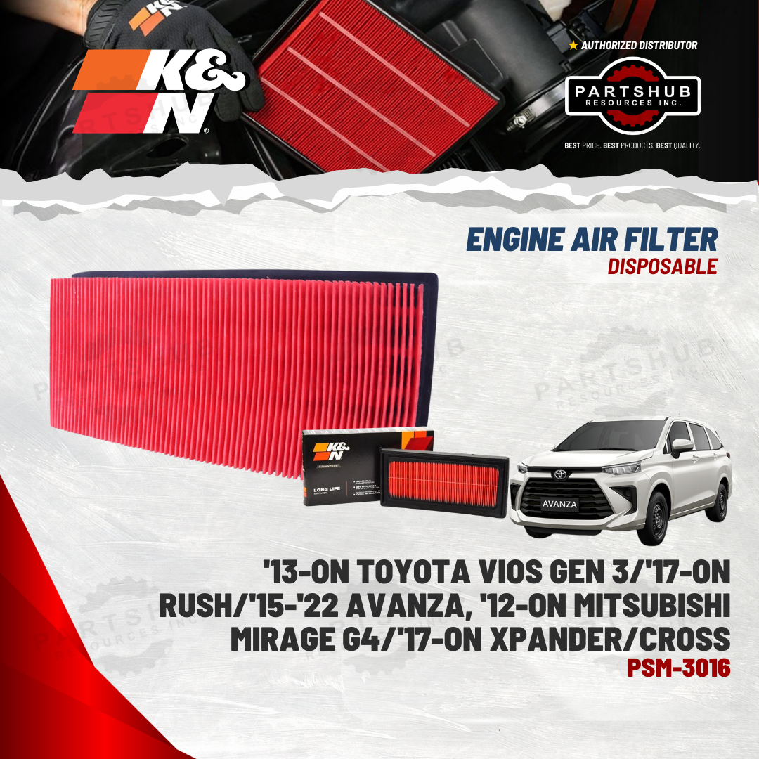 K&N DISPOSABLE AIR FILTER (‘13-ON TOYOTA Vios/Mirage G4, '17-ON Rush/Xpander Cross, '15-'22 Avanza)