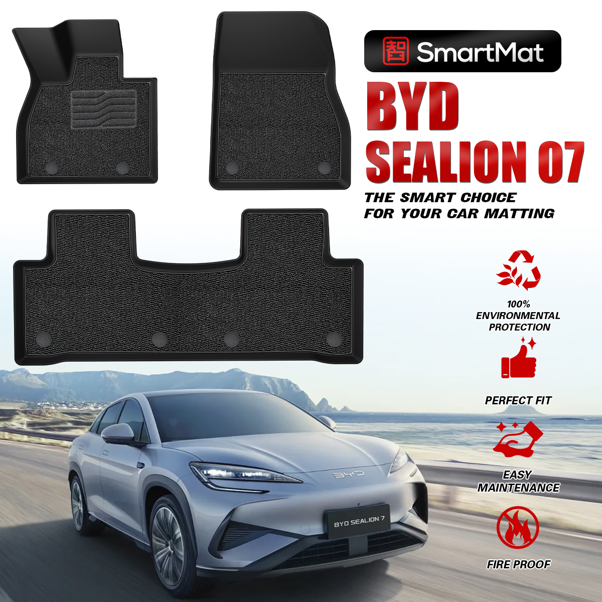 SmartMat Dual Layer Car Mat 2 Rows for BYD SEALION 7 2025 up to latest