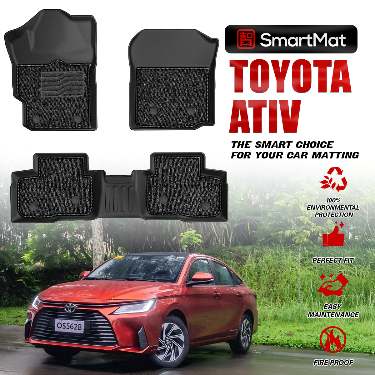 SmartMat Dual Layer Car Mat 2 Rows for Toyota ATIV 2025 up to latest