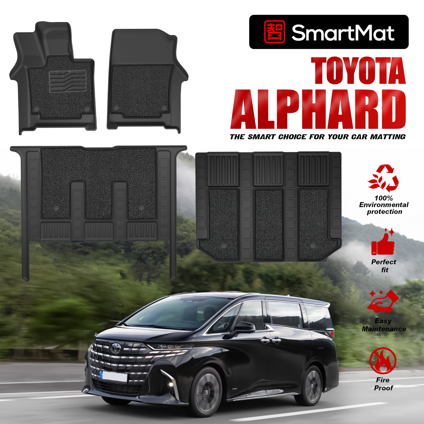 SmartMat Dual Layer Car Mat 3 rows van for Toyota ALPHARD Hybrid 2025 up to latest