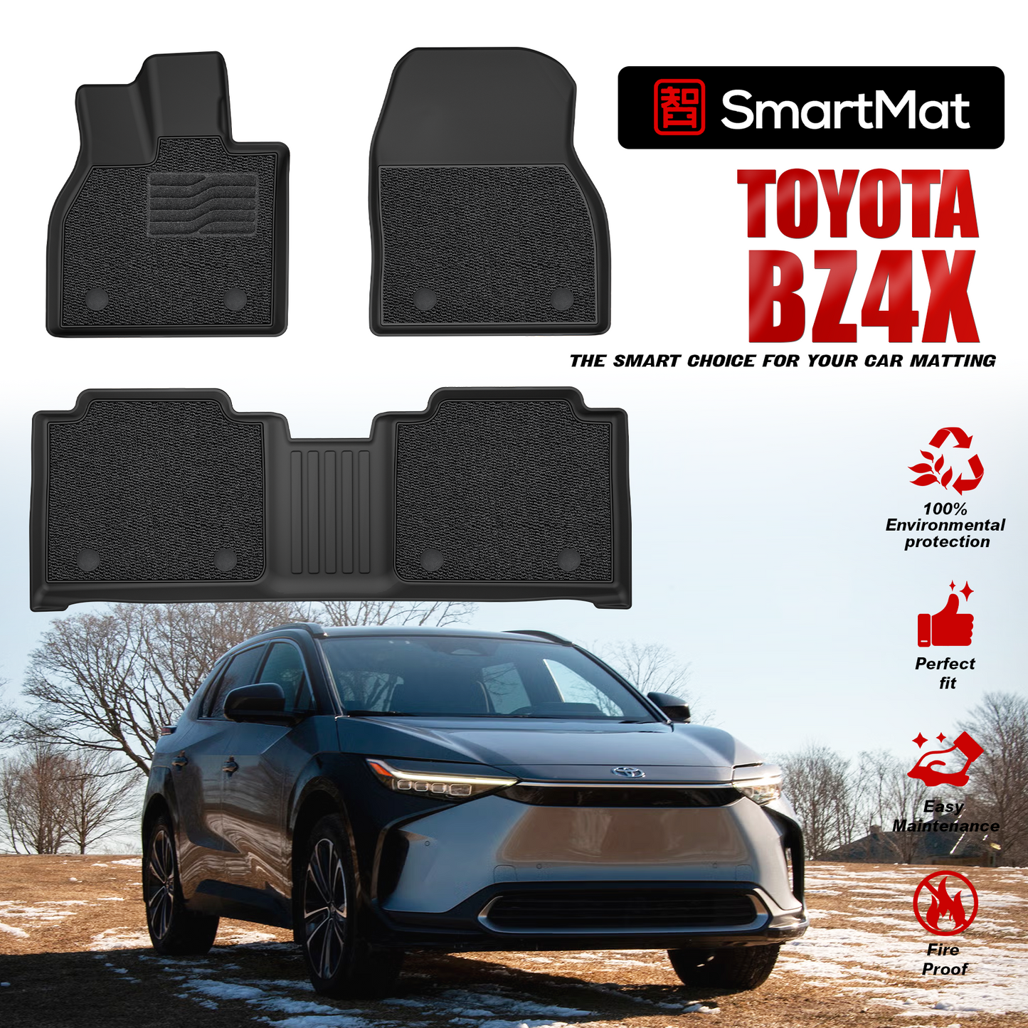 SmartMat Dual Layer Car Mat 2 rows for Toyota BZ4X 2025 up to latest