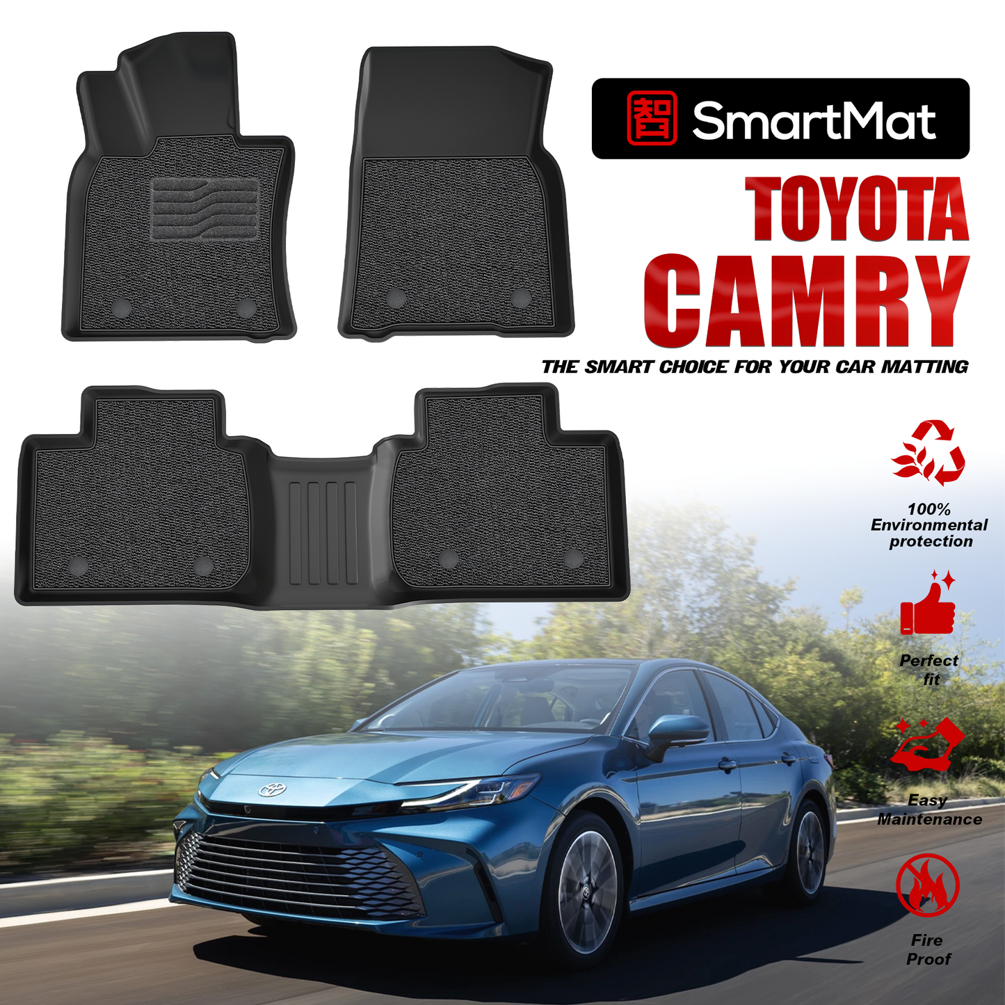 SmartMat Dual Layer Car Mat 2 rows for Toyota CAMRY Hybrid 2025 up to latest