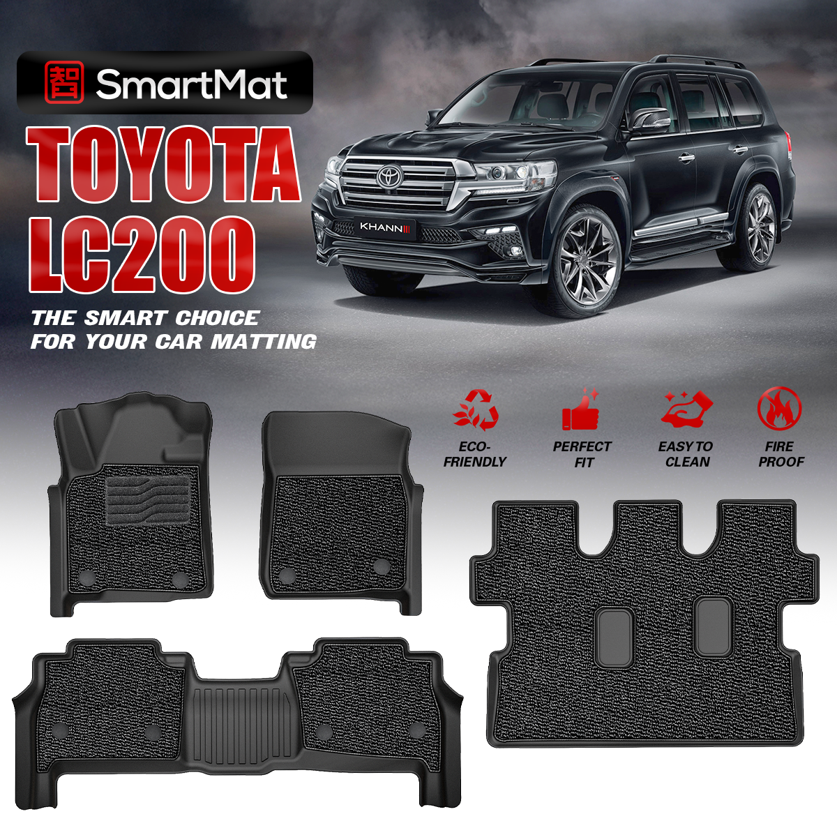 SmartMat Dual Layer Car Mat 3 Rows for Toyota LC200 LAND CRUISER 200 2012-2021