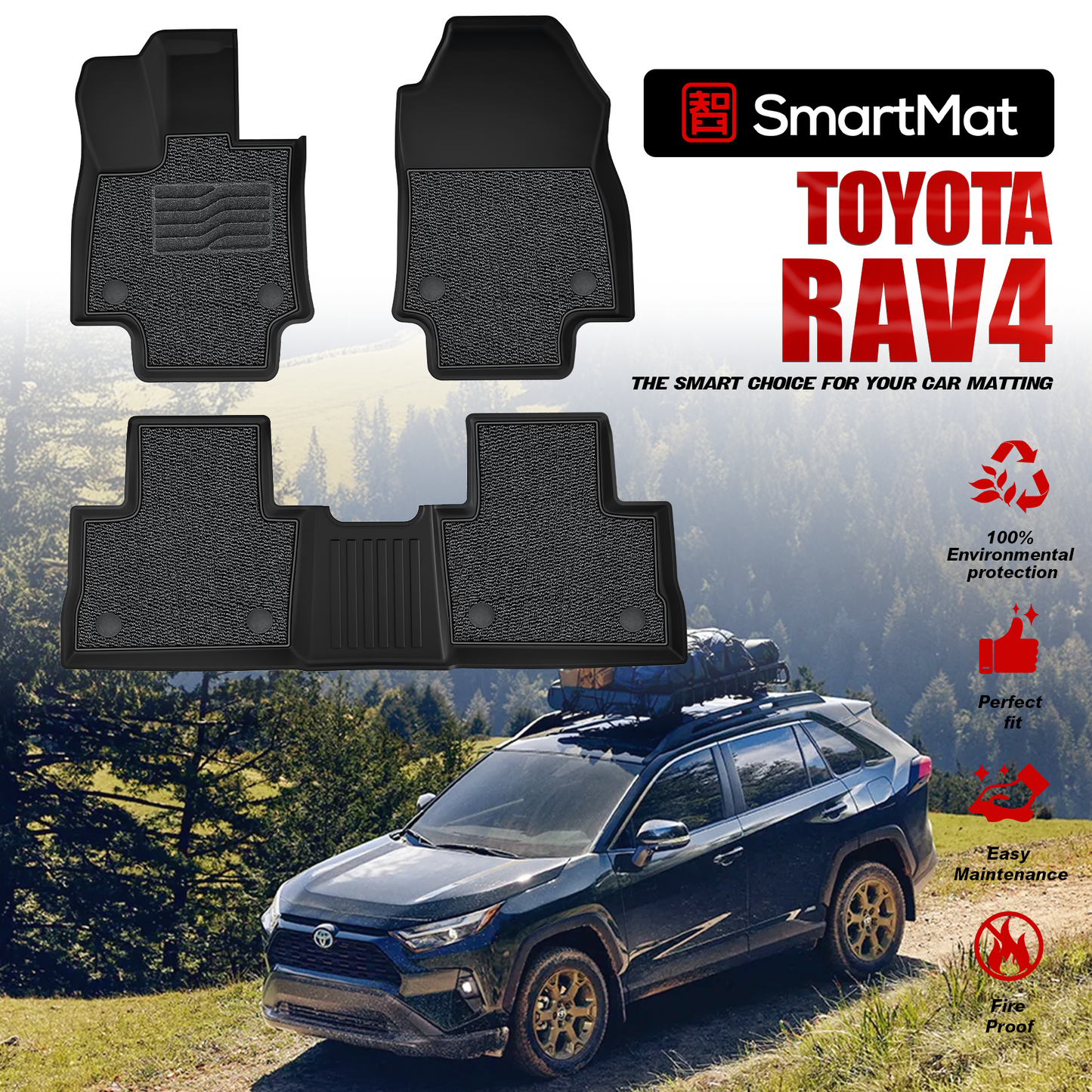 SmartMat Dual Layer Car Mat 2 rows for Toyota RAV4 2019-2025