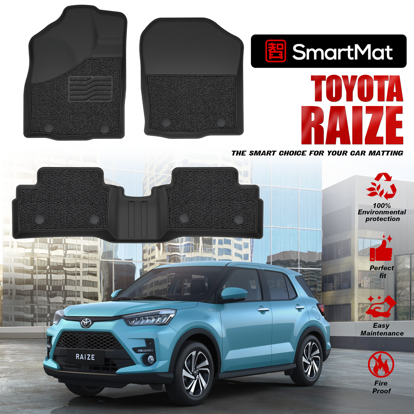 SmartMat Dual Layer Car Mat 2 rows for Toyota RAIZE 2021 up to latest