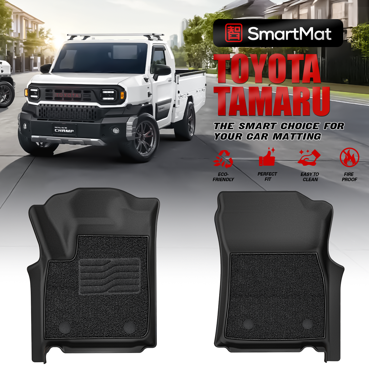 SmartMat Dual Layer Car Mat 1 row for Toyota TAMARAW 2024 up to latest