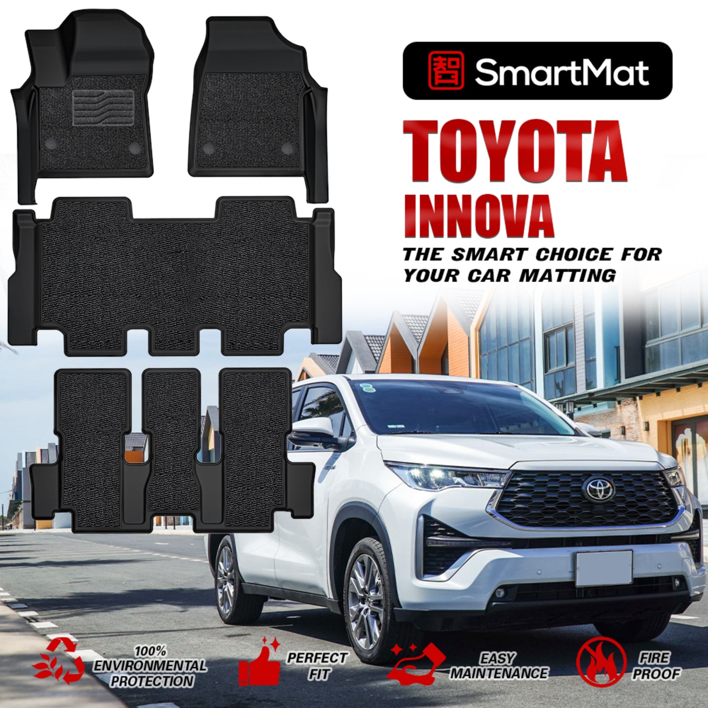 SmartMat Dual Layer Car Mat 3 Rows for Toyota Innova Zenix 2023 up to latest