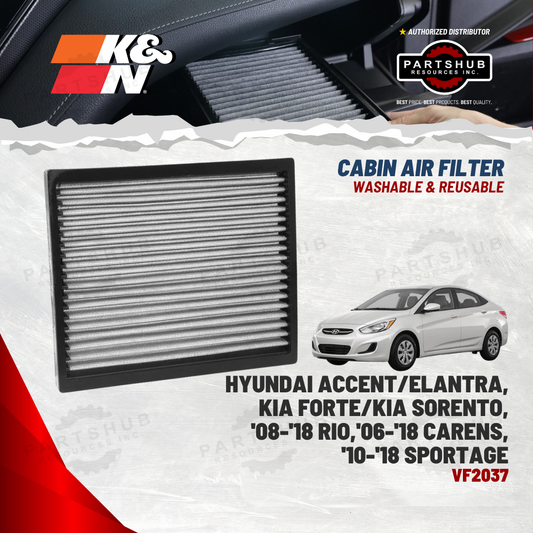 K&N CABIN FILTER (HYUNDAI ACCENT/ELANTRA,KIA FORTE/KIA SORENTO,'08-'18 RIO,'06-'18 CARENS,'10-'18 SPORTAGE)