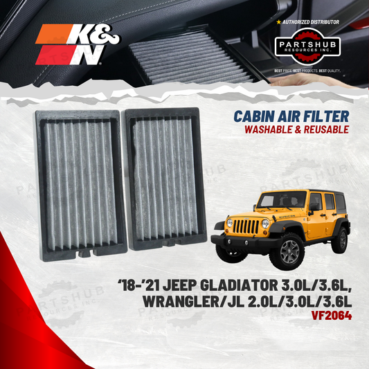 K&N CABIN FILTER (‘18-’21 JEEP Gladiator 3.0L/3.6L, Wrangler/JL 2.0L/3.0L/3.6L)