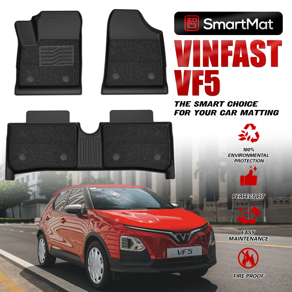 SmartMat Dual Layer Car Mat 2 Rows for Vinfast VF5 2022 up to latest