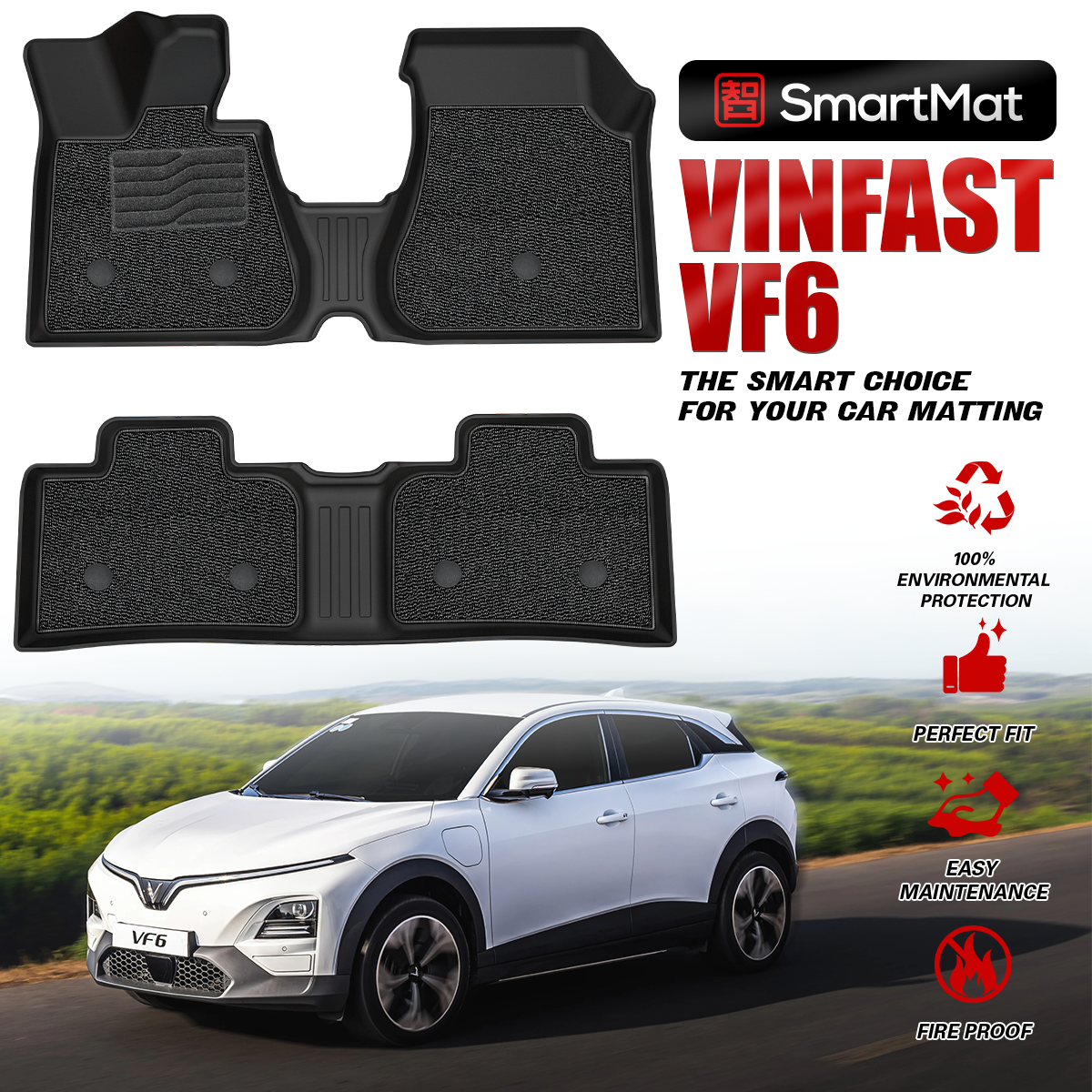 SmartMat Dual Layer Car Mat 2 Rows for Vinfast VF6 2025 up to latest