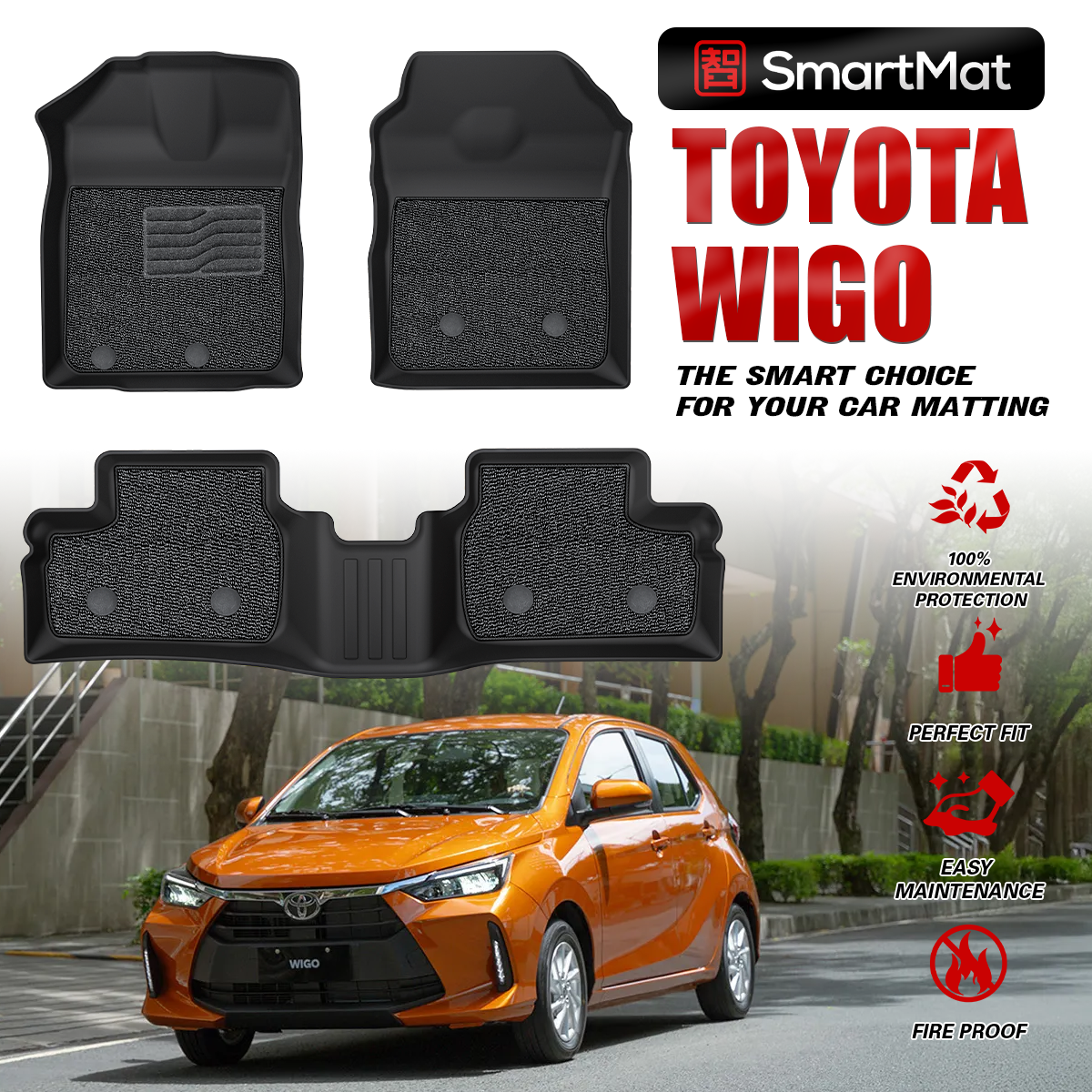 SmartMat Dual Layer Car Mat 2 Rows for Toyota WIGO 2023 up to latest