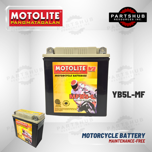 MOTOLITE MOTORCYCLE BATTERY MAINTENANCE-FREE YB5L-MF (12N5L-BS, 12N5-3B, 12N5L-B, YB5L-A, YB5L, MFB5-L)